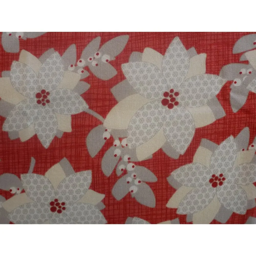 Handmade Floral Pillowcases, Red, Gray, and Ivory Winter Flowers, Standard Size